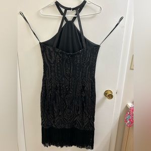 Vince Camuto Cocktail dress with fringe halter style , worn once